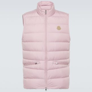 designer all'ingrosso Moncler Gilet in piuma d'oca con rivestimento in pelle rosa Lechtal