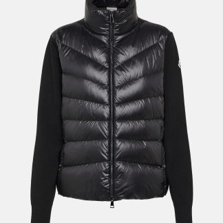 designer contraffatto Moncler Cardigan in maglia con pannelli in piuma di nero