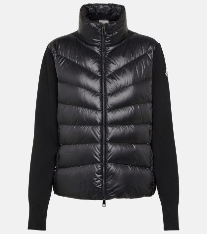 designer contraffatto Moncler Cardigan in maglia con pannelli in piuma di nero