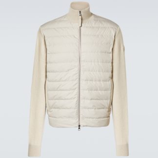 designer di vendita calda Moncler Giacca in lana e cashmere con pannelli in piuma d'oca in beige