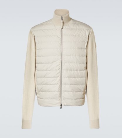 designer di vendita calda Moncler Giacca in lana e cashmere con pannelli in piuma d'oca in beige