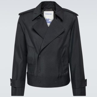 lusso all'ingrosso Burberry Trench in misto seta nero con taglio corto