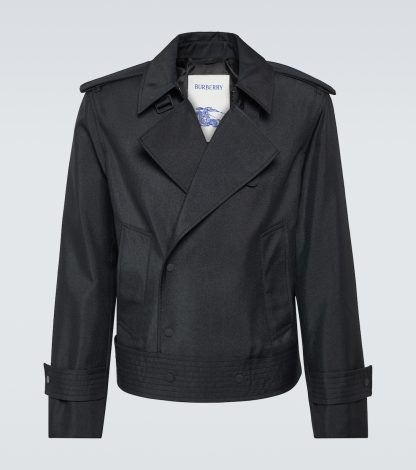 lusso all'ingrosso Burberry Trench in misto seta nero con taglio corto