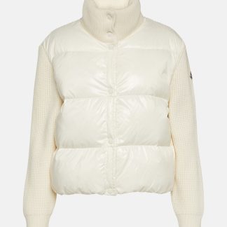 lusso economico Moncler Giacca in lana con pannelli in piuma d'oca di colore bianco