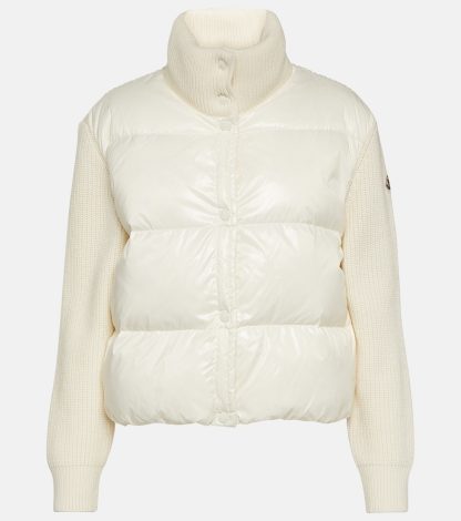 lusso economico Moncler Giacca in lana con pannelli in piuma d'oca di colore bianco