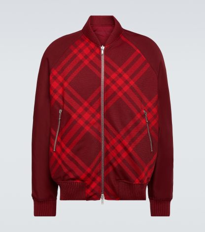 lusso falso Burberry Bomber in misto lana check in rosso