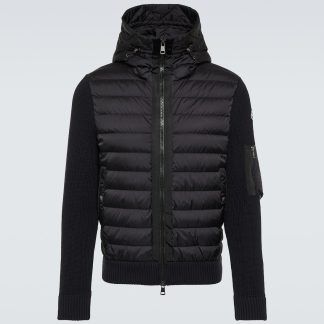 lusso falso Moncler Giacca in piuma d'oca in misto lana in nero