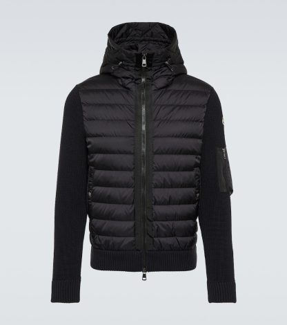 lusso falso Moncler Giacca in piuma d'oca in misto lana in nero