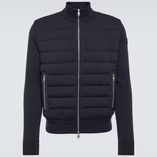 replica di lusso Moncler Cardigan in cotone bordato in pelle