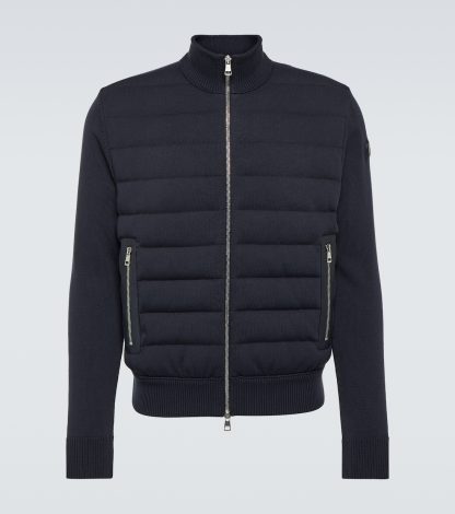 replica di lusso Moncler Cardigan in cotone bordato in pelle