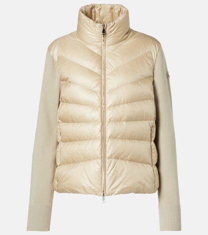 replica di lusso Moncler Cardigan in lana con pannelli in piuma d'oca